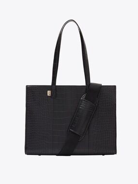 Beis Black Croc-Embossed Work Tote